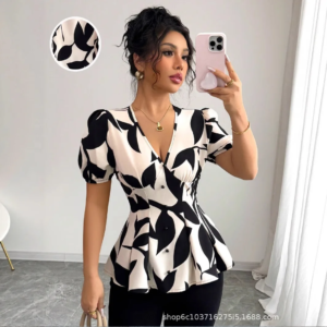 Print Blouse V Neck