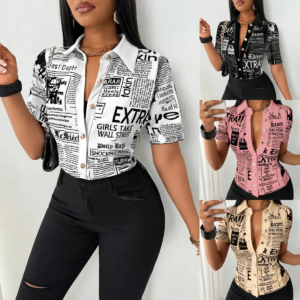 Shirt Top Women Letter Print Blouse