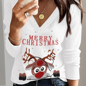 Top Women Christmas Print Long Sleeve