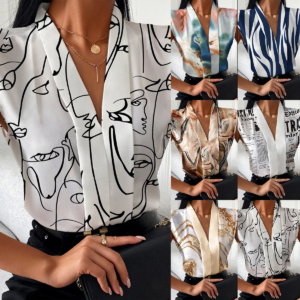 Print Blouses Women V Neck Sleeveless
